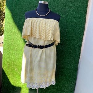 Strapless yellow gingham dress